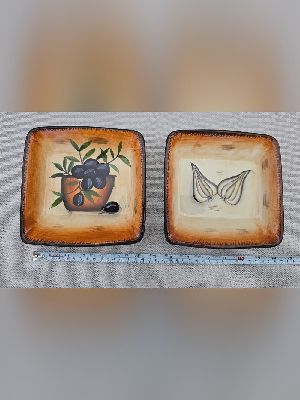 Vintage Tuscany Inn & Suites Relish & Dip Tray Set - Olive & Garlic Clove Design